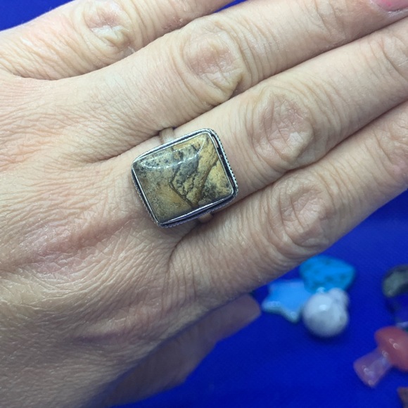 Picture Jasper Ring w Dendrites! .925 Sterling Silver Plated, Size 9.25 - Picture 9 of 10